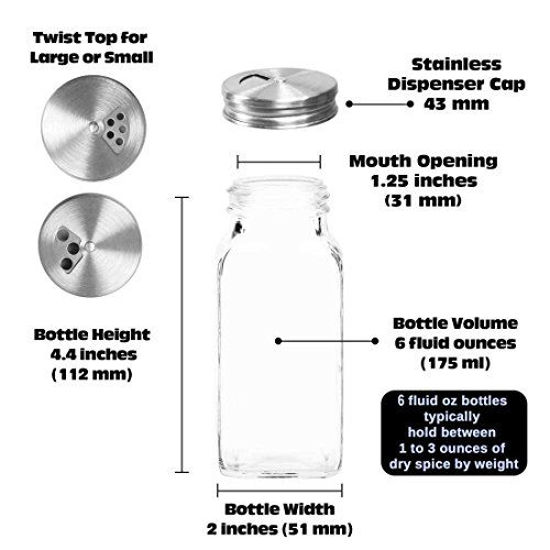 GetUSCart Deluxe Large Spice Jar Set 12 Square Glass 6 oz Spice Bottles, 72 Premium Labels