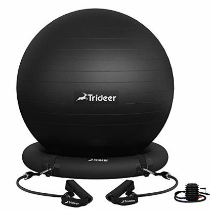 Picture of Home Gym Trideer Exercise Ball Chair, Workout Ball with Base & Resistance Bands, Flexible Ball Seat with Pump, Improves Core Strength, Balance & Posture