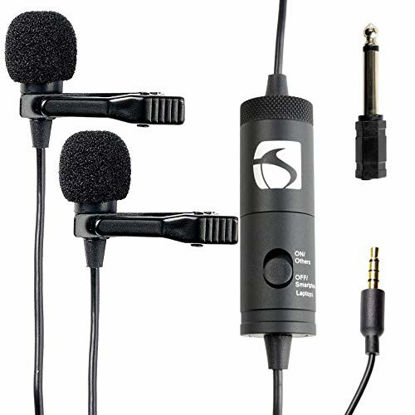 Picture of Industry Standard Sound (ISSLM200) Dual Lavalier Microphone and clip on mic for 3.55mm Smartphone (iPhone & Android), Laptops (Apple & Windows) and 6.5mm Cameras (Nikon & DSLR)