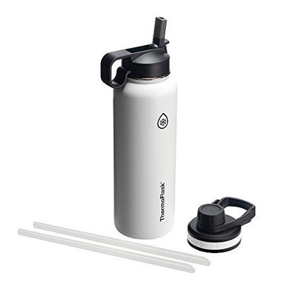 Picture of Thermoflask Bottle with Chug and Straw Lid, 40oz, White
