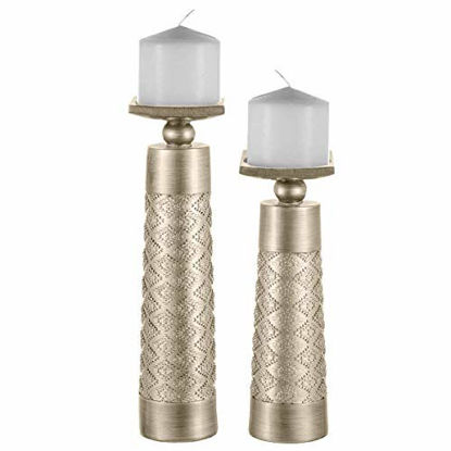 Picture of Dublin Decorative Candle Holder Set of 2 - Home Decor Pillar Candle Stand, Coffee Table Mantle Decor centerpieces for Fireplace, Living or Dining Room Table, Gift Boxed (Brushed Silver)