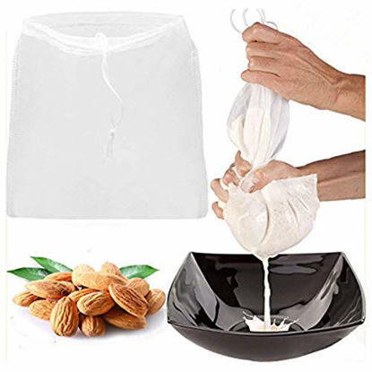 Picture of 2 Pcs Pro Quality Nut Milk Bag - Big 12"X12" Commercial Grade - Reusable Almond Milk Bag & All Purpose Food Strainer - Fine Mesh Nylon Cheesecloth & Cold Brew Coffee Filter