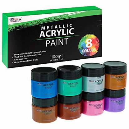 Picture of U.S. Art Supply 8 Color Metallic Acrylic Paint Jar Set 100ml Bottles (3.33 fl oz) - Professional Artist Bright and Vivid Pearlescent Metallic Colors great for Acrylic Pouring shimmer effects