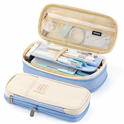 Picture of EASTHILL Big Capacity Pencil Pen Case Office College School Large Storage High Capacity Bag Pouch Holder Box Organizer Light Blue