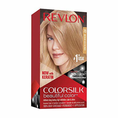 Picture of Revlon Colorsilk Beautiful Color Permanent Hair Color with 3D Gel Technology & Keratin, 100% Gray Coverage Hair Dye, 70 Medium Ash Blonde