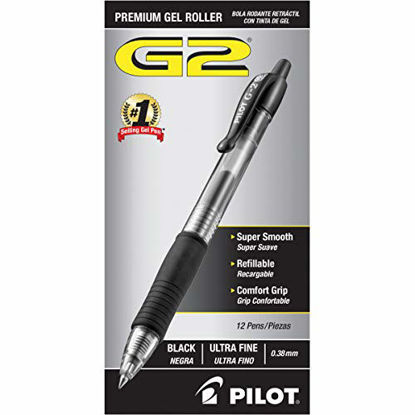 Picture of PILOT G2 Premium Refillable & Retractable Rolling Ball Gel Pens, Ultra Fine Point, Black Ink, 12-Pack (31277)