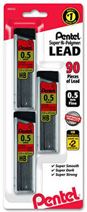 Picture of Pentel Super Hi-Polymer Lead Refills, 0.5 mm, 90 Pieces (C25BPHB3-K6),Gray