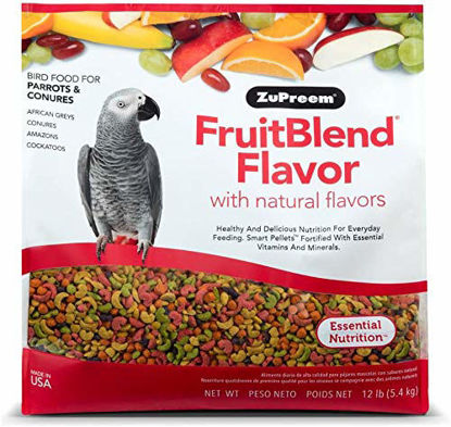Picture of ZuPreem FruitBlend Flavor Pellets Bird Food for Parrots and Conures, 12 lb Bag - Powerful Pellets Made in The USA, Naturally Flavored for Conures, Caiques, African Greys, Senegals, Amazons, Eclectus,