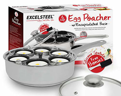 Picture of ExcelSteel Non Stick Easy Use Rust Resistant Home Kitchen Breakfast Brunch Induction Cooktop Egg Poacher, 6 Cup, Stainless Steel