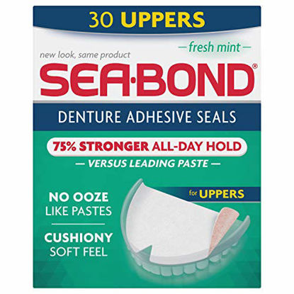 Picture of Sea Bond Secure Denture Adhesive Seals, Fresh Mint Uppers, Zinc Free, All Day Hold, Mess Free, 30 Count