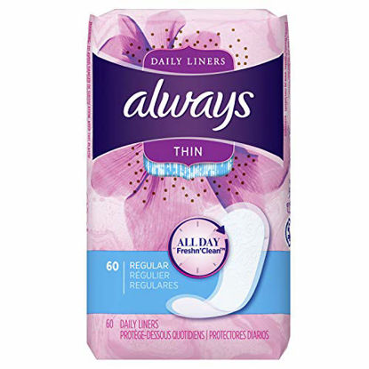 Picture of Always Thin Dailies Liners, Unscented, Wrapped, 60 Count