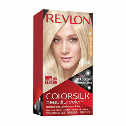 Picture of Revlon Colorsilk Beautiful Color Permanent Hair Color with 3D Gel Technology & Keratin, 100% Gray Coverage Hair Dye, 05 Ultra Light Ash Blonde