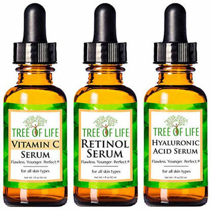 Picture of Anti Aging Serum 3-Pack for Face - Vitamin C Serum, Retinol Serum, Hyaluronic Acid Serum - Face Serum Full Regimen