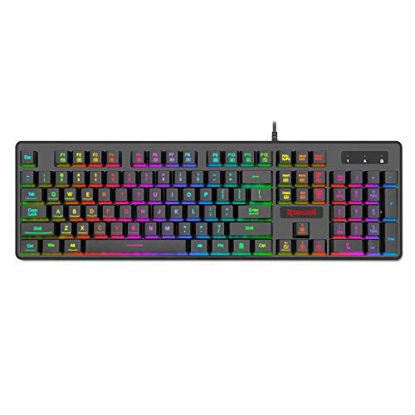 Picture of Redragon K509-RGB PC Gaming Keyboard 104 Key Quiet Low Profile RGB Keyboard Backlit Dyaus Mechanical Feel Keyboard for Windows PC (Without Edge Side Light Illumination)