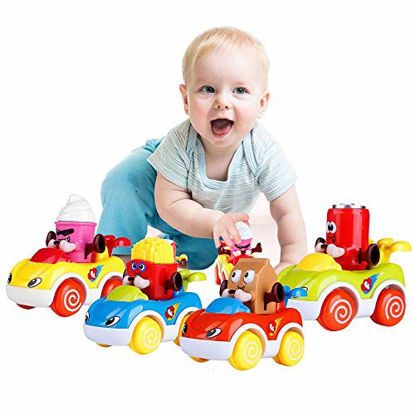 Picture of LUKAT 1 Year Old Boy Gifts, Toddler Toy Cars Set of 4 Friction Powered Cars, Pull Back Cars Cartoon Push and Go Friction Powered Car Toys, Baby Toy Vehicles Set Toy Best Toys for Boys and Girls