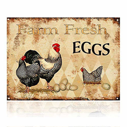 Picture of MMOUNT Farm Fresh Eggs Chicken Hen Rooster Tin Signs Kitchen Retro Vintage Decor Metal Bar Coop Sign12x8Inch