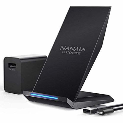 Picture of NANAMI Fast Wireless Charger, Qi Certified Charging Stand[with QC3.0 Adapter] 7.5W Compatible iPhone 12/SE 2020/11 Pro/XS Max/XR/X/8 Plus,10W for Samsung Galaxy S20+/S10/S9/S8/S7/Note 20Ultra/10/9/8/5