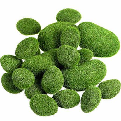 Picture of TecUnite 20 Pieces Artificial Moss Rocks Decorative Faux Green Moss Covered Stones (2 Size)