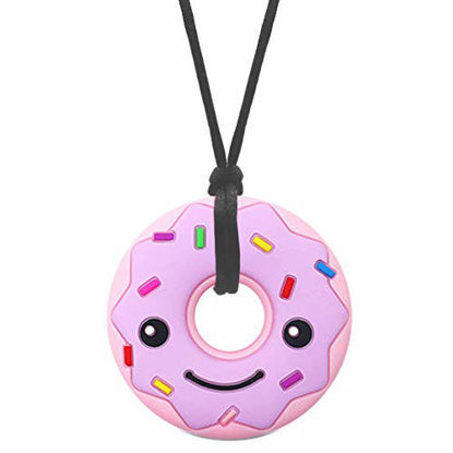 Picture of Sensory Oral Motor Aide Chew Necklace for Kids Adults, Silicone Donut Chew Pendant Jewelry for Autism, ADHD, Baby Nursing or Special Needs - Reduces Chewing Biting Fidgeting for Heavy Chewers
