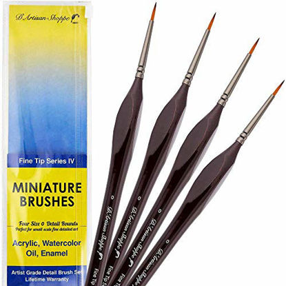 Picture of Model Paint Brush Set Miniature. Fine Detail Hobby Painting Brush 4pc Size 0 Paintbrushes for Art Watercolor Acrylics Oil Warhammer Paint Set. Nail Airplanes Art Craft Game DND Miniatures Figurines