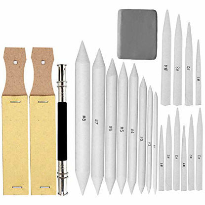 Picture of EuTengHao 22 Pieces Blending Stumps and Tortillions Set with 2 Sandpaper Pencil Sharpener, 1 Pencil Extension Tool and 1 Eraser for Student Sketch Drawing Accessories