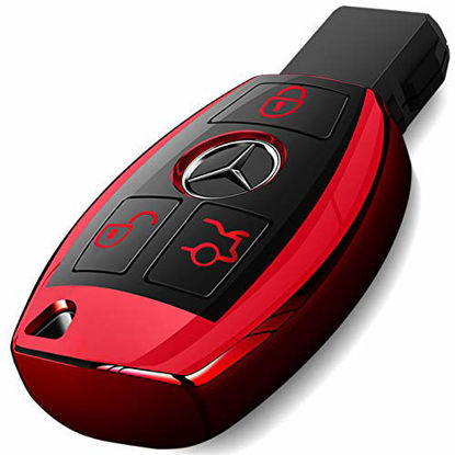 Picture of Intermerge for Mercedes Benz Key Fob Cover, Premium Soft TPU Key Case Cover Compatible with Mercedes Benz C E S M CLS CLK G Class Keyless Smart Key Fob_Red