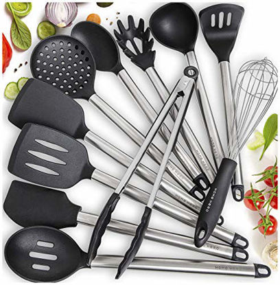 Picture of Home Hero 11 Silicone Cooking Utensils Kitchen Utensil Set - Stainless Steel Silicone Kitchen Utensils Set - Silicone Utensil Set Spatula Set - Silicone Utensils Cooking Utensil Set Salad Tongs