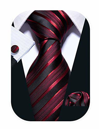 Picture of Barry.Wang Neckties Silk Tie Handkerchief Cufflinks Wedding Business Black and Red