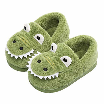 Picture of FCTREE Boys Girls Warm Dinosuar House Slippers Toddler Kids Fuzzy Indoor Bedroom Shoes (9.5-10.5 M, Green)