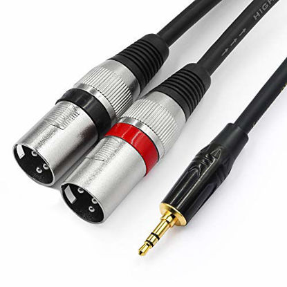 Picture of TISINO 3.5mm to Dual XLR Stereo Cable 1/8 inch Mini Jack to 2 XLR Male Y Splitter Adapter Cord- 10 FT