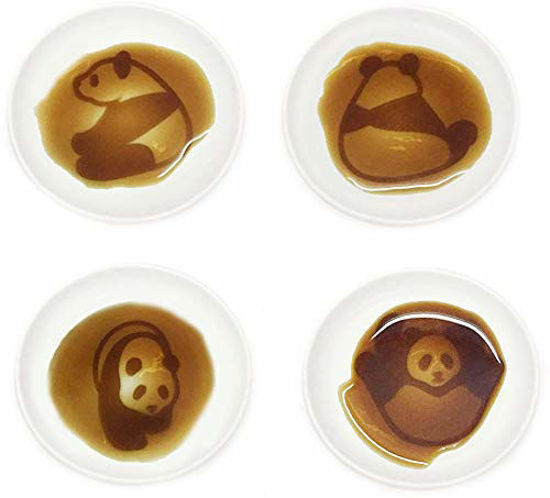 Picture of 4pcs Ceramics Panda Relief Seasoning Dishes Sushi Dipping Bowl Appetizer Plate - 3.5 inches