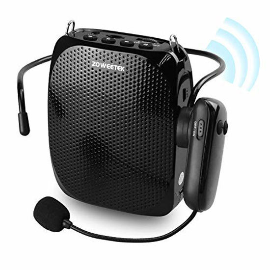 Picture of ZOWEETEK Voice Amplifier with UHF Wireless Microphone Headset, 10W 1800mAh Portable Rechargeable PA system Speaker for Multiple Locations such as Classroom, Meetings, Promotions and Outdoors