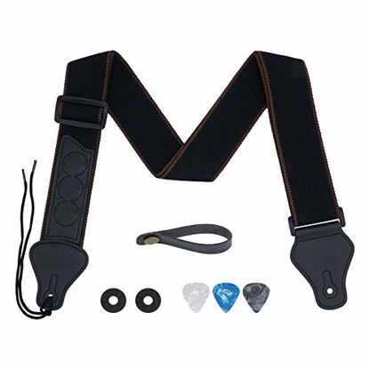 Picture of Tifanso Guitar Strap, Soft Cotton Guitar Straps With 3 Pick Holders, Strap Button Headstock Adaptor, 1 Pair Strap Locks and 3 Guitar Picks Set For electric/Acoustic Guitar