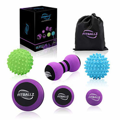 Picture of Fitballz Massage Ball Kit for Myofascial Trigger Point Release & Deep Tissue Massage,Set of 6 Premium Myofascial Release Tools, 3 Sizes Foam Balls, 2 Spiky Firm/Soft, Peanut, Carry Bag Included