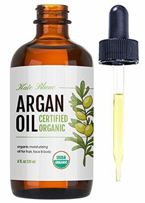 Picture of Moroccan Argan Oil, USDA Certified Organic, Virgin, 100% Pure, Cold Pressed by Kate Blanc. Stimulate Growth for Dry and Damaged Hair. Skin Moisturizer. Nails Protector (Regular 4oz)