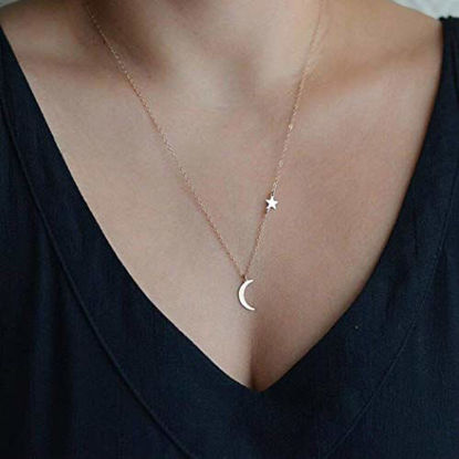 Picture of Zoestar Fashion Copper Moon Star Pendant Necklace for Women and Girls Silver Simple Crescent Necklace Jewelry for Great Gift