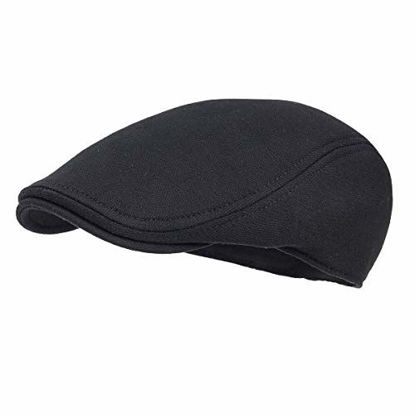 Picture of FEINION Men Cotton Newsboy Cap Soft Fit Cabbie Hat (Black)