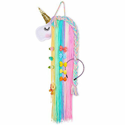 Picture of Beinou Unicorn Hair Clips Holder Rainbow Yarn Tassels Hair Bows Storage Shy Unicorn Face Headband Organizer Unicorn Theme Party Decorations