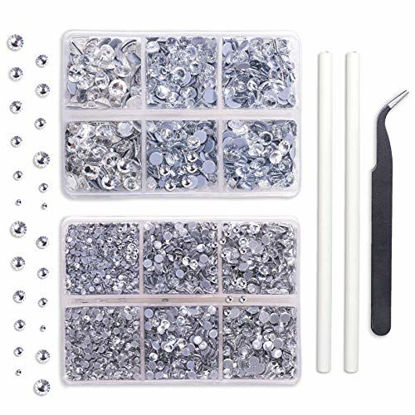 Picture of Outuxed 5040pcs Clear Hotfix Rhinestones 6 Mixed Size Crystal Flatback Rhinestones for Crafts Round Glass Gems with Tweezers and Picking Rhinestones Pen 2-6.5mm