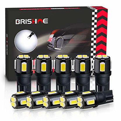 Picture of BRISHINE 194 LED Bulbs 6000K Xenon White Extremely Bright 5630 Chipsets 168 2825 175 T10 W5W LED Replacement Bulbs for Car Interior Dome Map Door Courtesy License Plate Lights(Pack of 10)