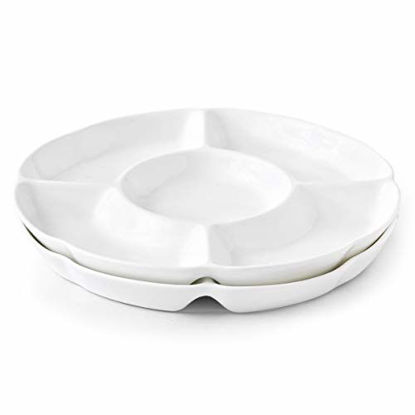 Picture of Chip & Dip Serving Set Porcelain Divided Serving Platter/Tray Perfect for Snack 12 inch White Dish Set of 2