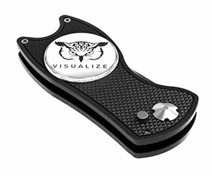Picture of VISUALIZE Talon Premium All-Metal Switchblade-Style Divot Repair Tools - Golf Accessories - Divot Tools with Silicone Owl Ball Marker - 3-in-1 Multi Tool (Black)
