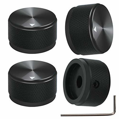 Picture of mxuteuk 4pcs Black Aluminum Alloy Potentiometer Control knurled Knob Volume Audio Electric Guitar Bass Screw Type 25 x 15.5mm (dh) KNOB-03-25BK