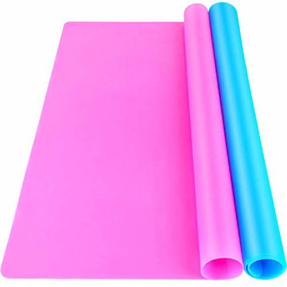 Picture of LEOBRO 2 Pack 15.7" x 11.7" Large Silicone Sheet for Crafts Jewelry Casting Moulds Mat, Premium Silicone Placemat, Multipurpose Mat, Nonstick Nonskid Heat-Resistant, Blue & Rose Red