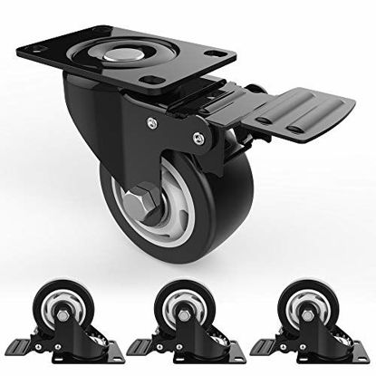 Picture of 3" Swivel Caster Wheels with Safety Dual Locking and Polyurethane Foam No Noise Wheels, Heavy Duty - 250 Lbs Per Caster (Pack of 4)