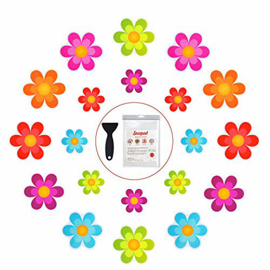 Picture of Secopad Bathtub Stickers Non-Slip, 20 PCS Safety Shower Treads Adhesive Bright Flowers Appliques with Premium Scraper