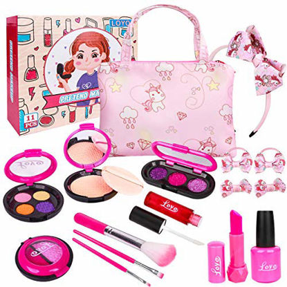 Picture of LOYO Girls Pretend Play Makeup Sets Fake Make Up Kits with Cosmetic Bag for Little Girls Birthday Christmas, Toy Makeup Set for Toddler Girls Age 3, 4, 5 (Not Real Makeup)