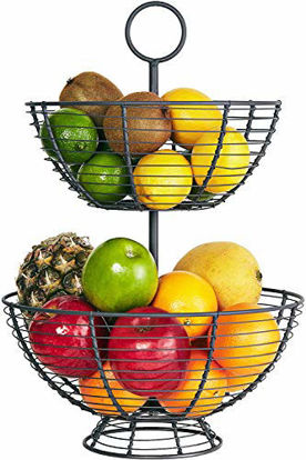 Picture of Farmhouse 2 Tier Fruit Bowl - Wire Basket by Regal Trunk & Co | Two Tier Fruit Basket Stand for Storing & Organizing Vegetables, Eggs, and More | Deep Fruit Basket for Counter Top (2 Tier)