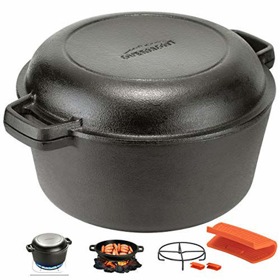  Overmont Cast Iron Dutch Oven with dual use Skillet