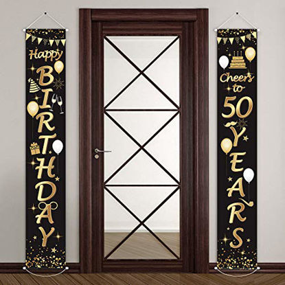 Picture of 2 Pieces 50th Birthday Party Decorations Cheers to 50 Years Banner 50th Party Decorations Welcome Porch Sign for 50 Years Birthday Supplies (50th Birthday)